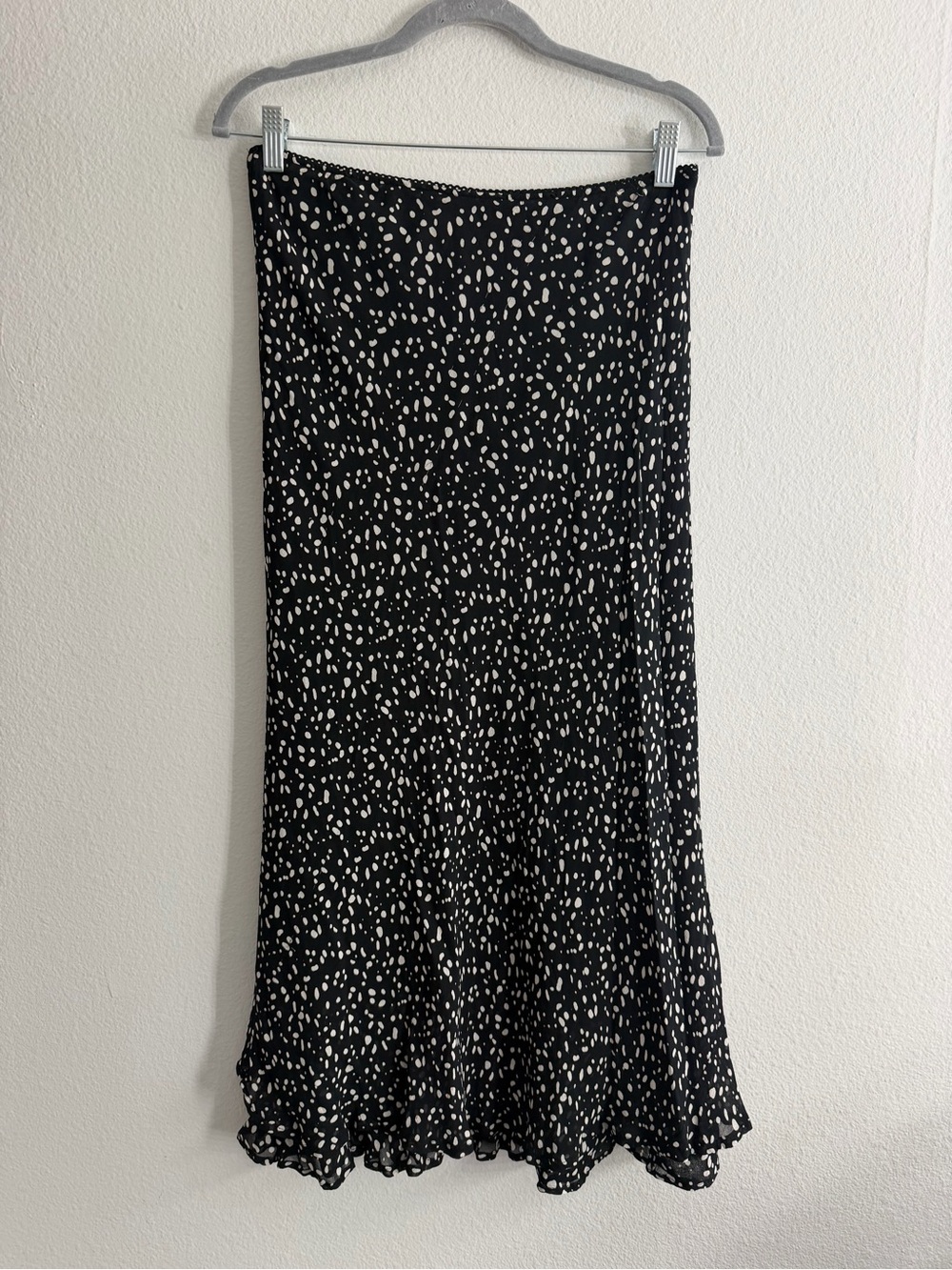 Vintage Style & Co Dotted Spotted Black & White Ruffle Midi Skirt Size 10